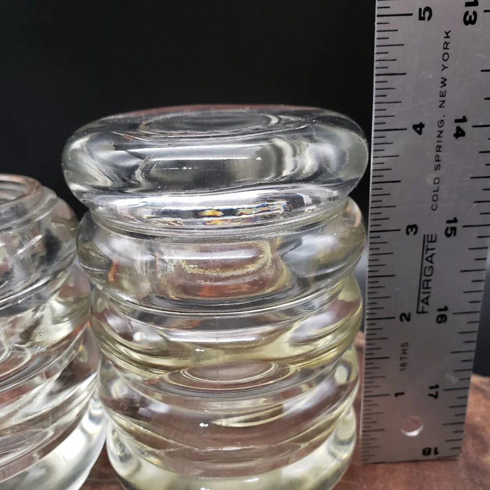 Vintage Heavy Ribbed Glass Jar Pair Apple Lid 4.25